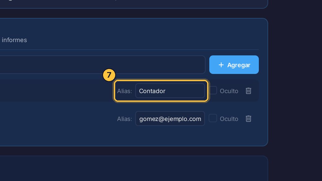 Cada email puede tener un alias: de entrada es el mismo email. Bórralo y escribe otro: al del contador, Contador.