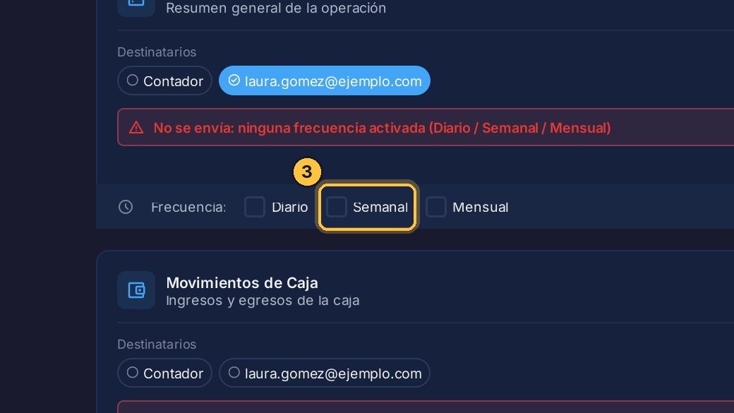 Elige la frecuencia: todos los días, cada semana o cada mes. Aquí, cada semana.
