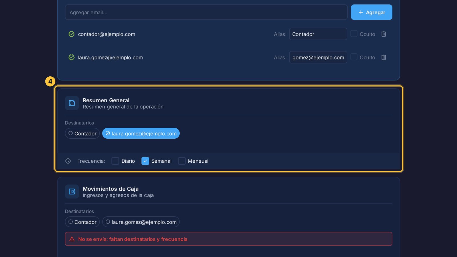 El aviso desaparece: el informe quedó activo, y se guarda solo.