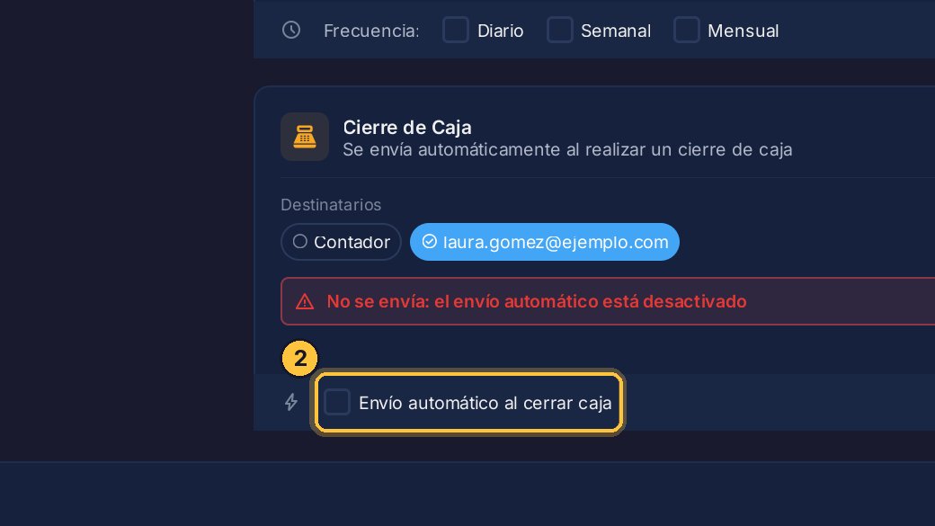 Y marca Envío automático al cerrar caja.