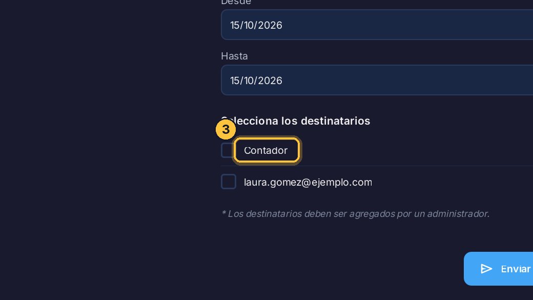El contador aparece con su alias: quien envía el informe no ve su email.