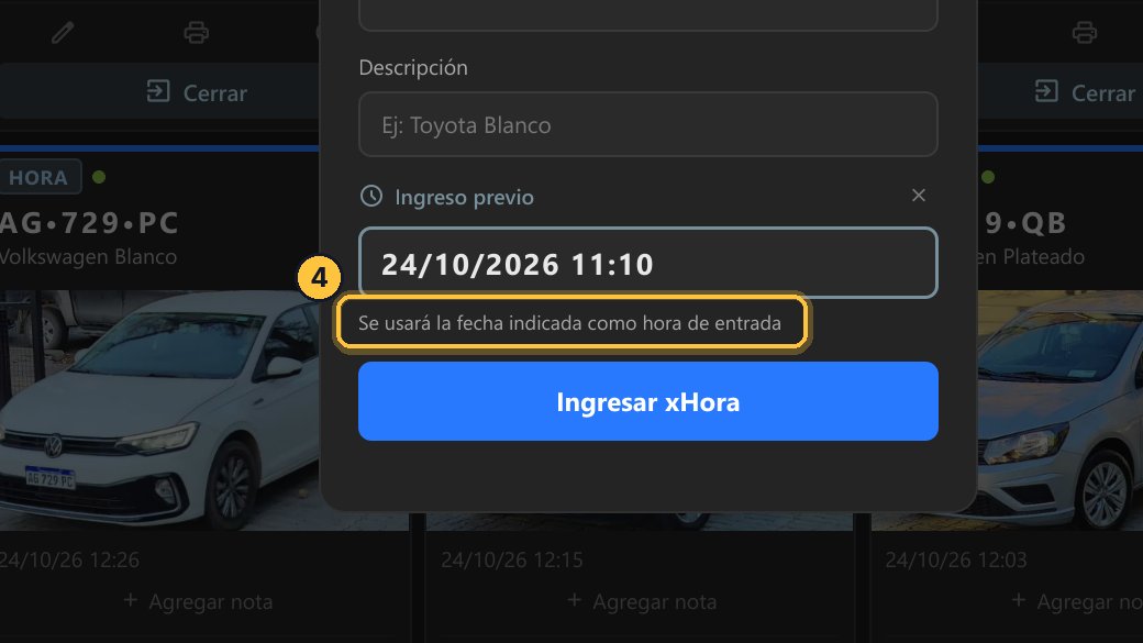 El sistema usará esa hora como la de entrada. Se puede cargar hasta tres meses hacia atrás.