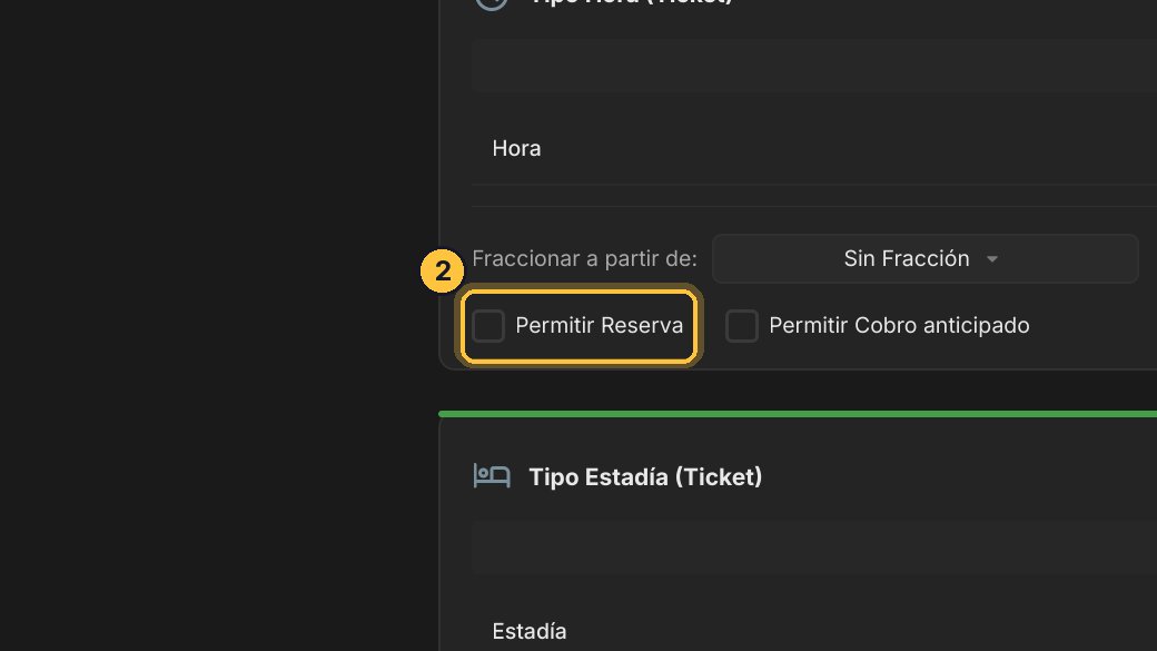 En la tarifa por hora, activa Permitir Reserva.