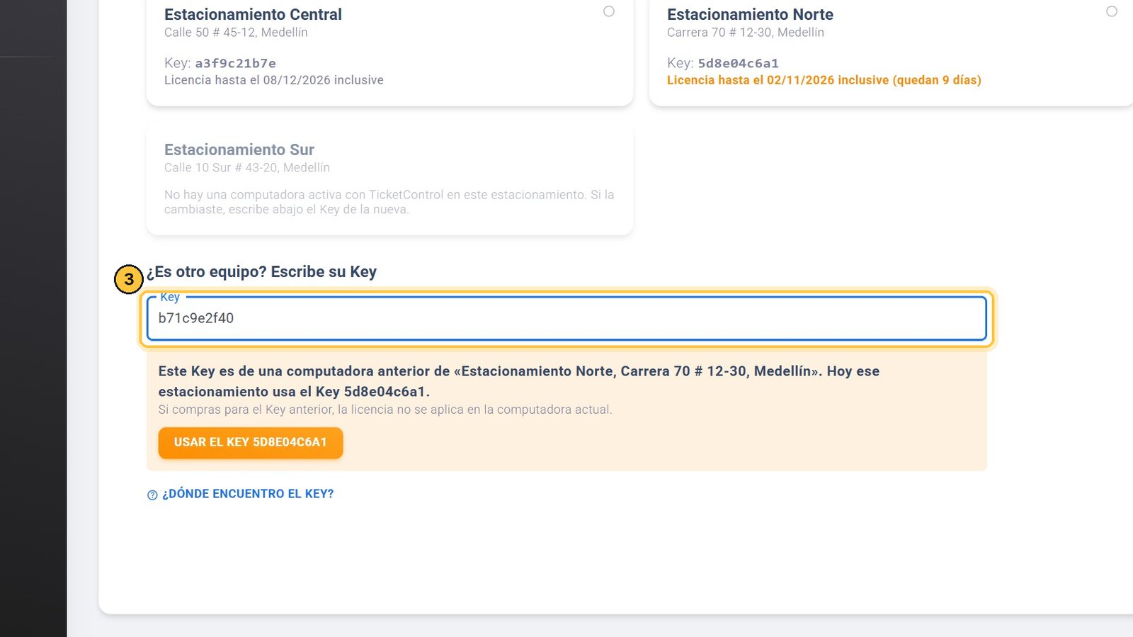 Escribe el Key anterior.