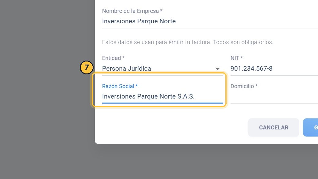 La razón social, como tiene que salir en la factura.