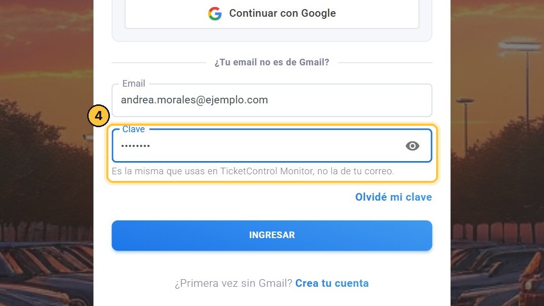 Y tu clave: la misma que usas en TicketControl Monitor.