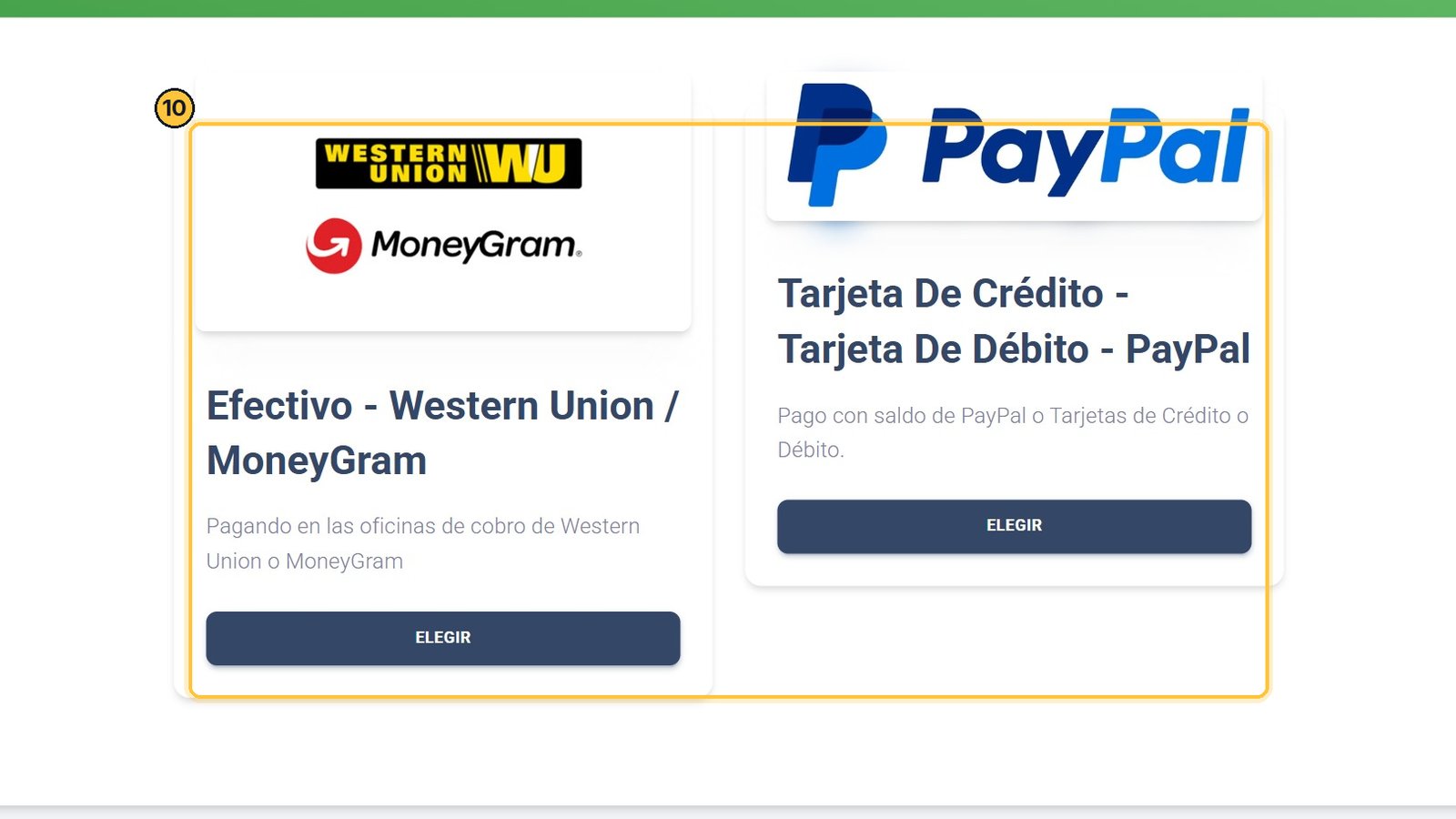 Los medios de pago dependen de tu país. En este ejemplo, en Colombia: efectivo por Western Union o MoneyGram, o tarjeta y PayPal. En Argentina, por ejemplo, MercadoPago o transferencia.