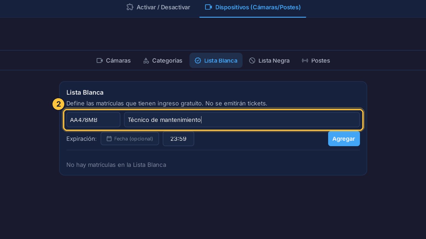 Escribe la matrícula, y una observación para saber de quién es. Aquí, el auto de un técnico de mantenimiento.