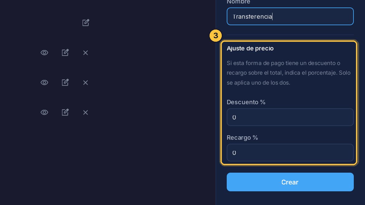 Si lleva un descuento o un recargo, lo indicas aquí. Solo se aplica uno de los dos.