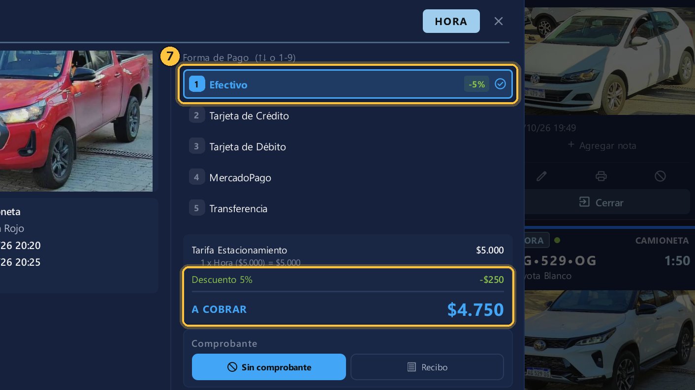 Efectivo muestra su descuento, y el sistema lo resta solo.