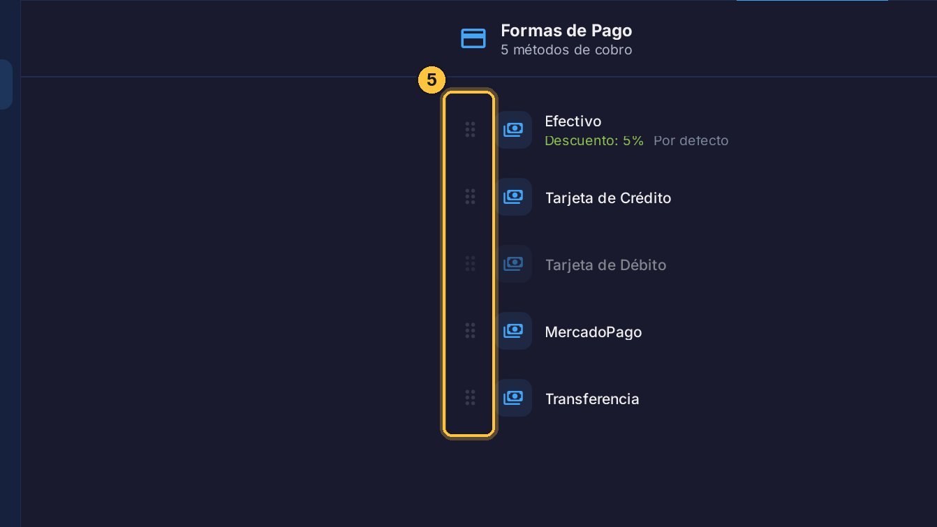 Arrastrando desde estos puntos cambias el orden. Por ejemplo, sube Transferencia al segundo lugar.