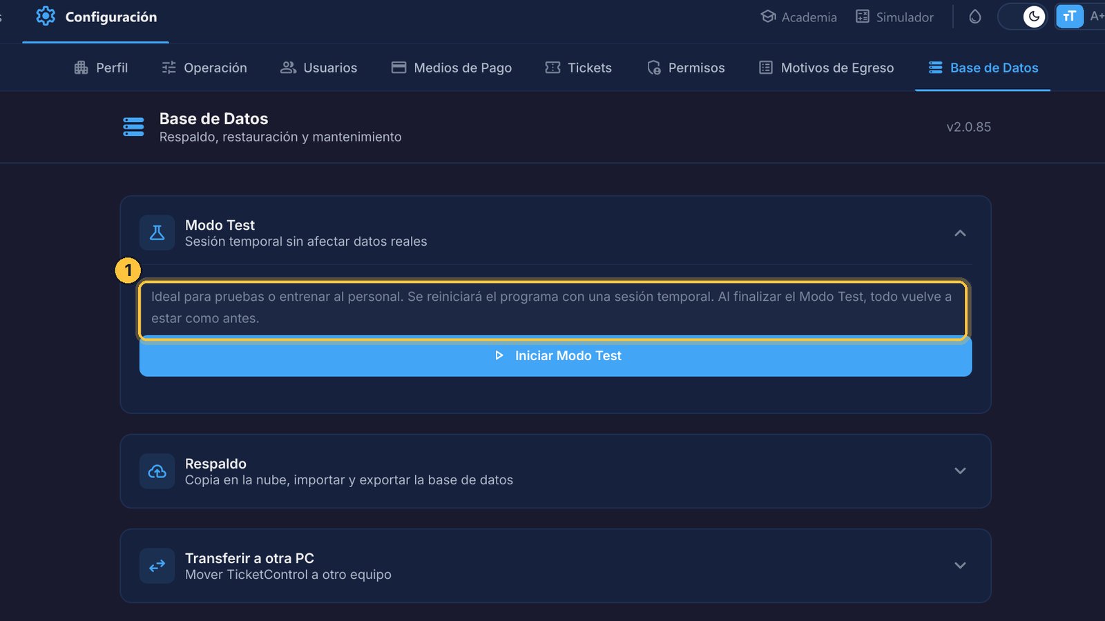 Es ideal para hacer pruebas, o para entrenar a un cajero nuevo.