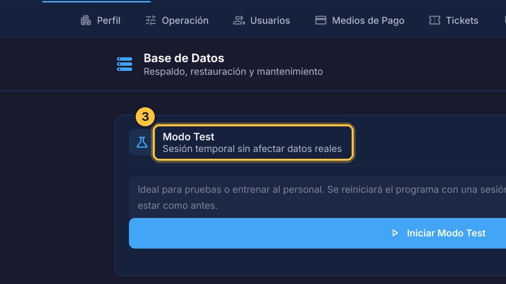 En esa copia puedes cargar tickets o cobrar: tus datos reales no se tocan, y nada llega a TicketControl Monitor.