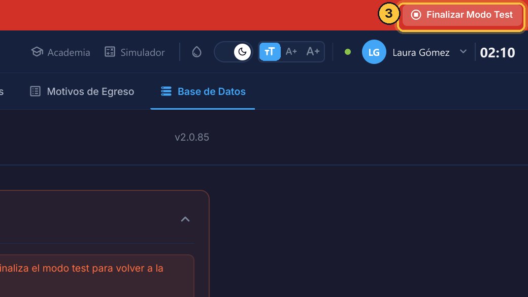 Para terminar, haz clic en Finalizar Modo Test: el programa borra la copia y vuelve a tus datos reales, tal como estaban.