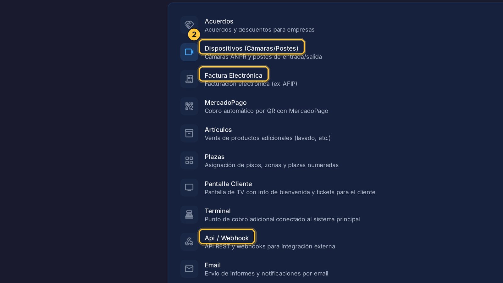 Y otros dependen de tu licencia: Dispositivos, Factura Electrónica y la API se pueden activar si tu licencia los incluye.