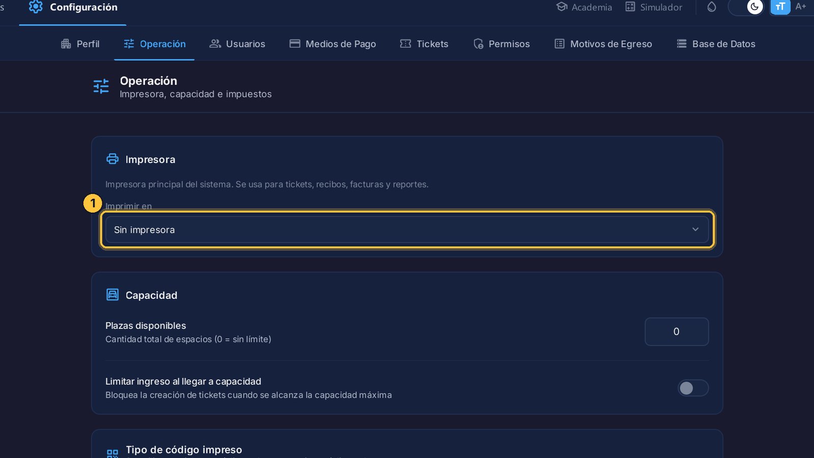 Abre la lista Imprimir en. Aparecen las impresoras instaladas en esta computadora.