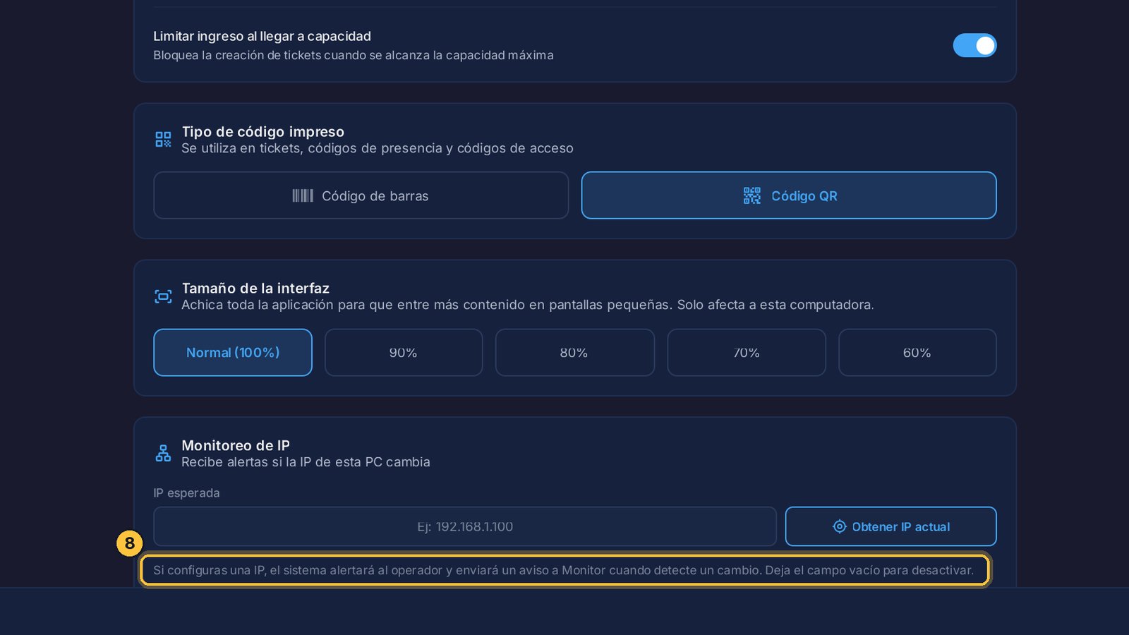 Si un día cambia, el sistema te avisa en pantalla y en el Monitor.