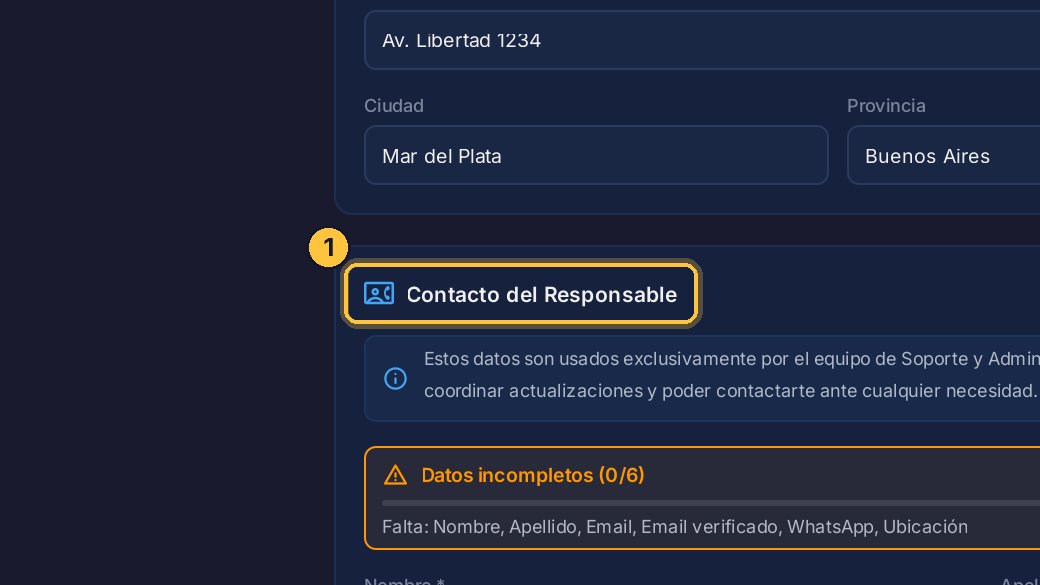 La última parte de la pantalla es el contacto del responsable.