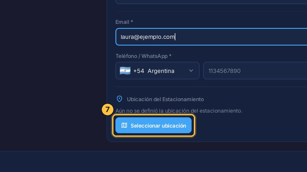 Por último, la ubicación. Seleccionar ubicación abre un mapa en el navegador, para marcar dónde está tu estacionamiento.