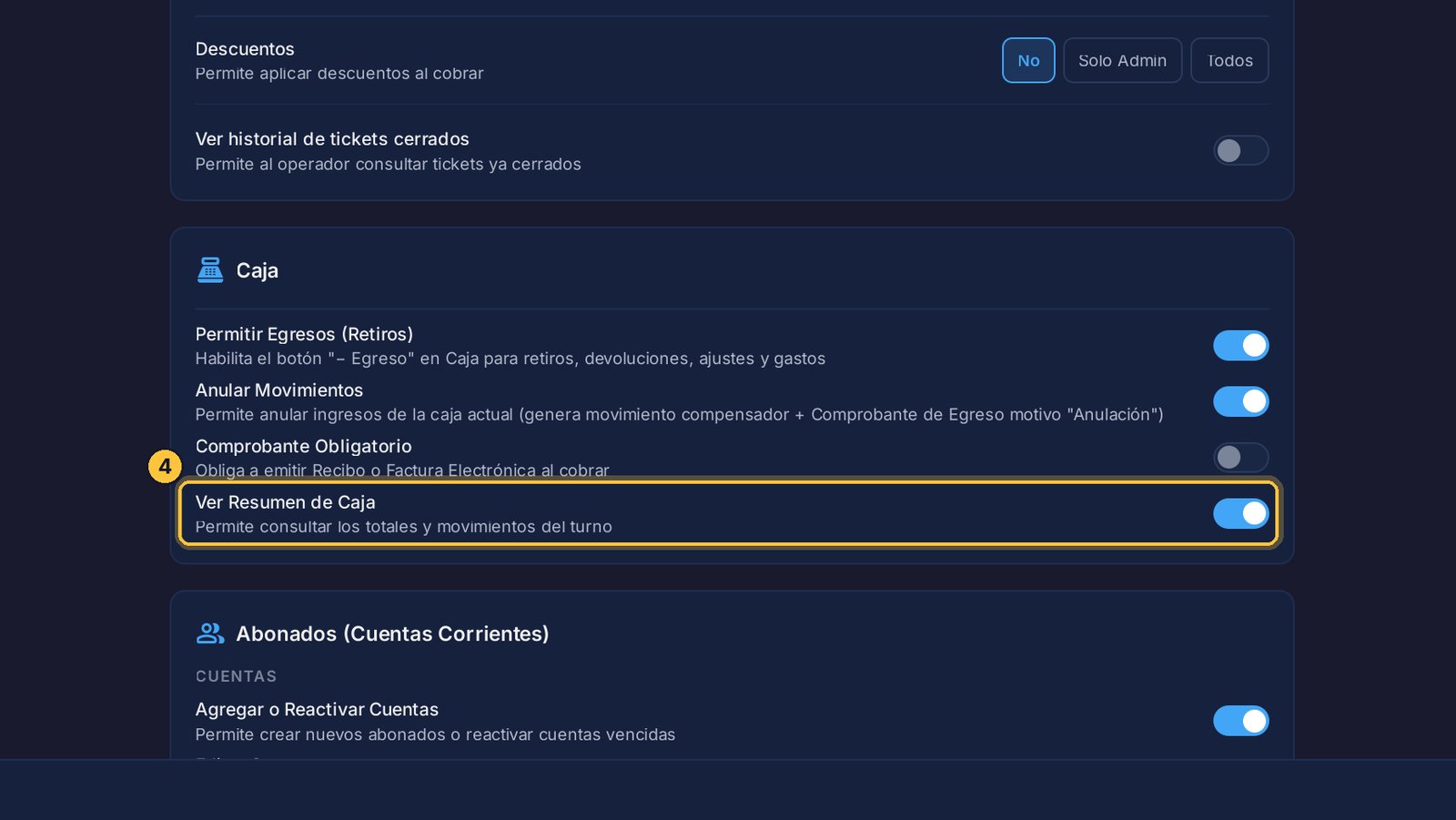 Y Ver Resumen de Caja le permite consultar los totales y los movimientos de su turno.
