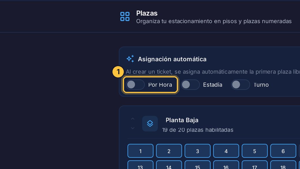 En Asignación automática, enciende el interruptor de cada tipo de ticket. Por ejemplo, Por Hora.
