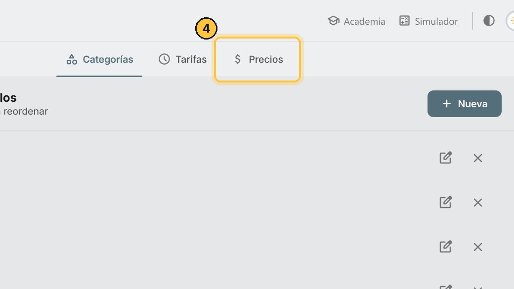 Ahora, sus precios. Abre Precios: cada categoría es una columna, y Vecinos empieza en cero.