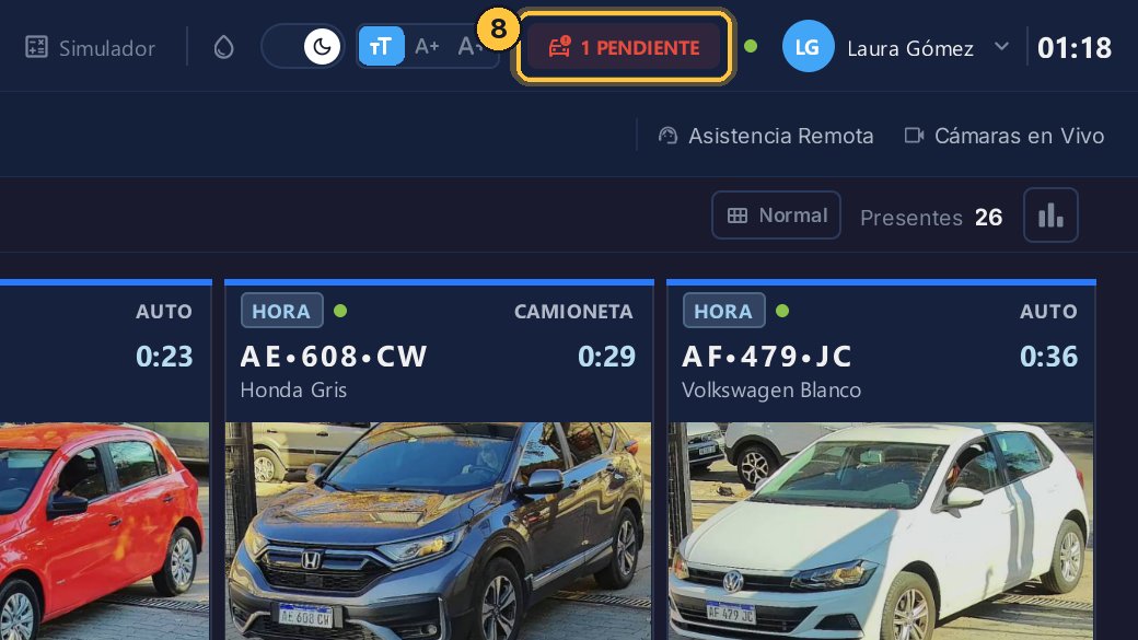 Queda como una tarea pendiente de salida: el cajero indica qué vehículo era, y la presencia queda en orden.