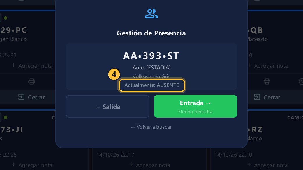 Figura ausente, porque salió hace un rato. Volvió: marca la entrada con la flecha derecha.
