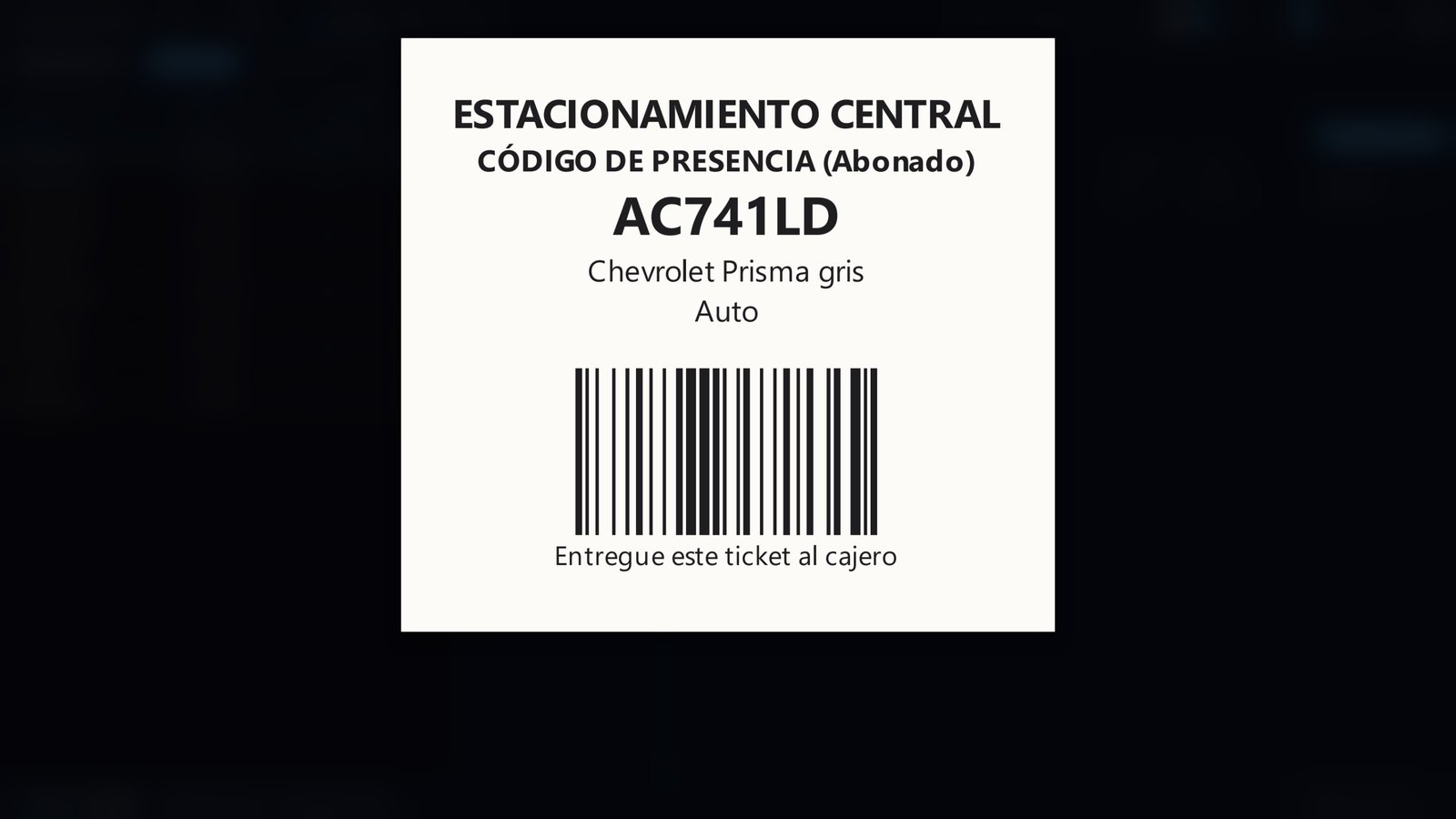 Sale su tarjetita con el código y la matrícula de su vehículo.