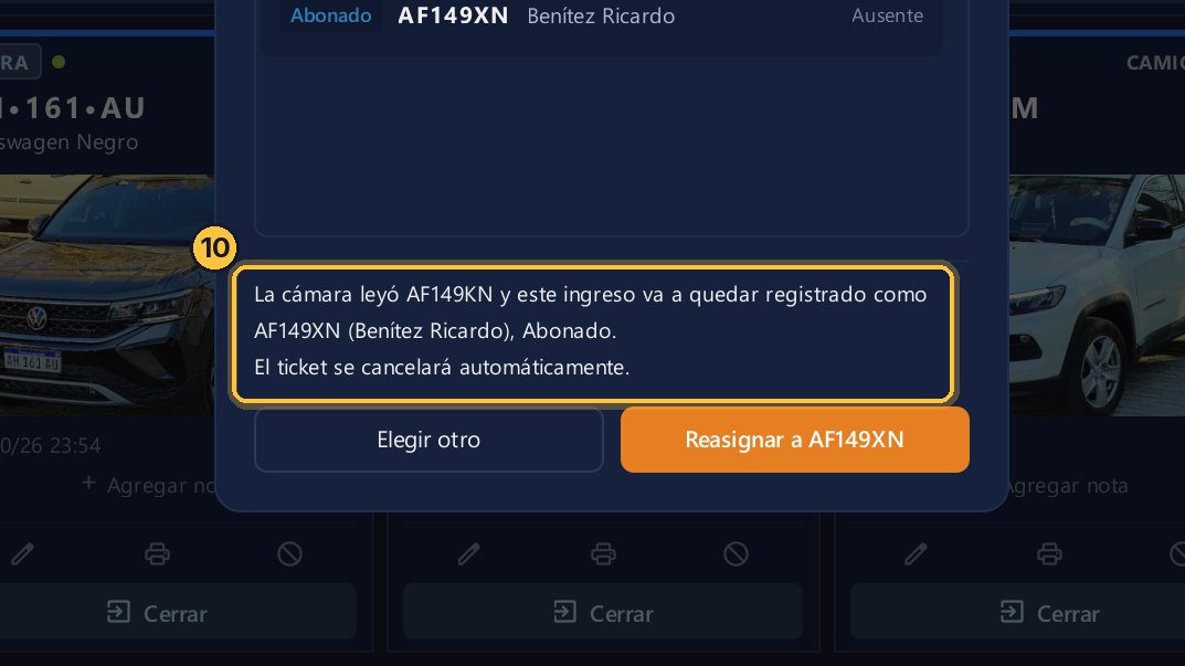 El sistema te dice qué va a pasar: el ingreso queda a nombre del abonado, y el ticket se cancela.