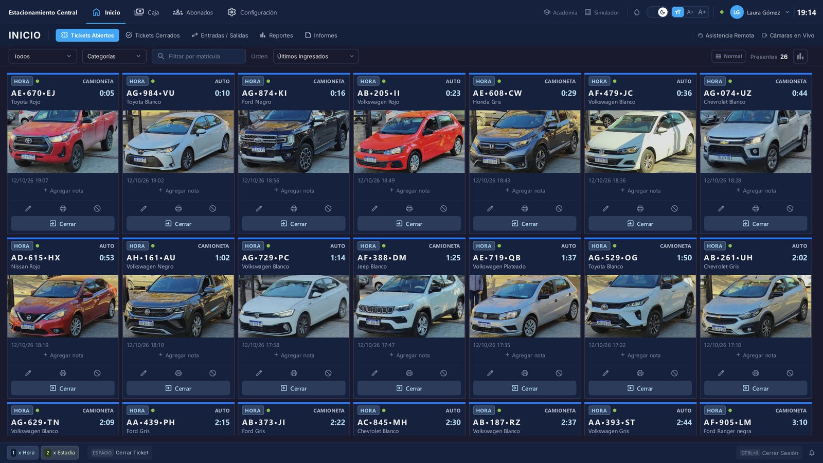 Veamos cómo se crea un ticket a mano. Es lo de todos los días si no cuentas con la versión PRO, con cámaras con inteligencia artificial. Y también sirve para cargar un ingreso previo, por ejemplo después de un corte de energía. Eso lo veremos más adelante.