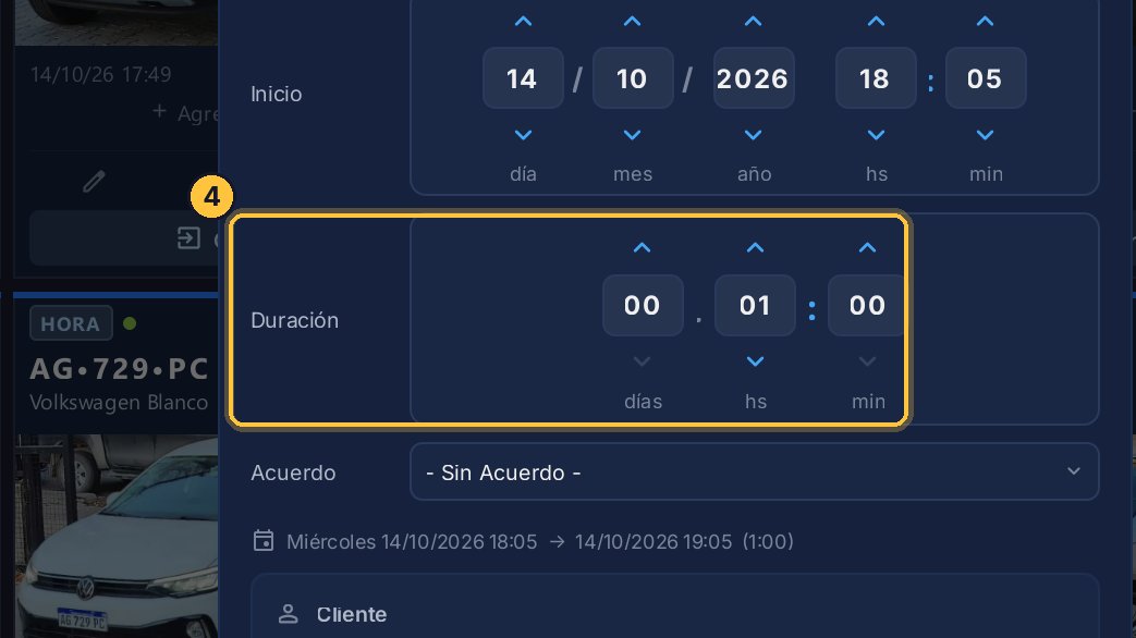 Y la duración. Cada número sube y baja con las flechas, o con la rueda del mouse: una hora y veinte.
