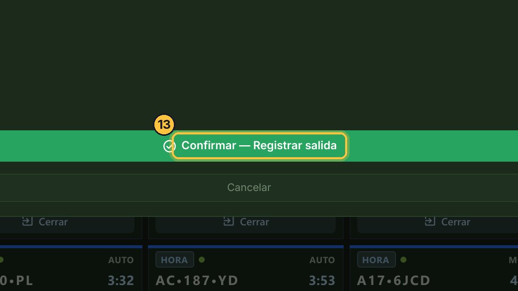 Como ya estaba cobrado, solo falta registrar la salida: confirma con el botón verde.