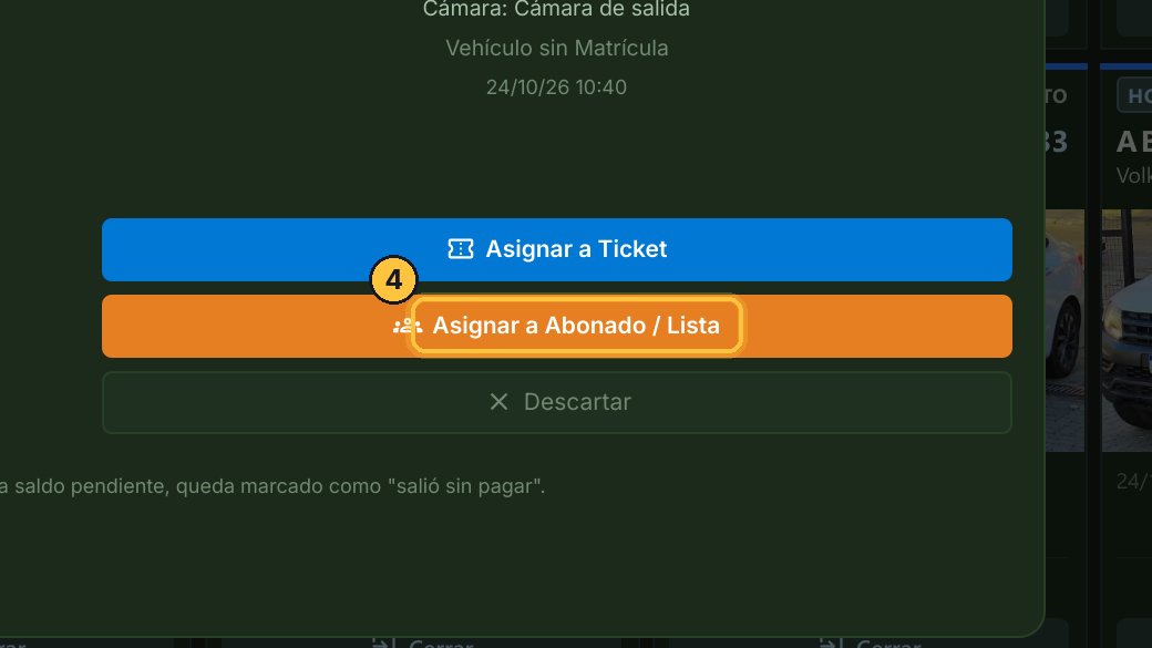 Antes de descartarla, la otra forma de resolver una tarea: si hubiera sido un abonado o un vehículo de lista, lo elegirías con Asignar a Abonado / Lista.