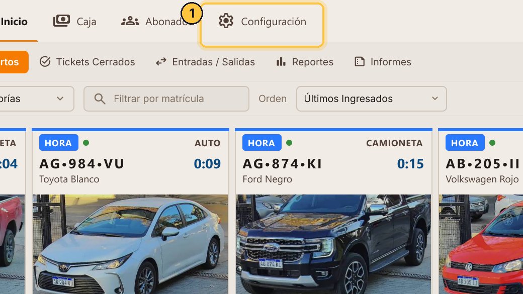 Entra a Configuración y, en el Tarifario, abre Tarifas.