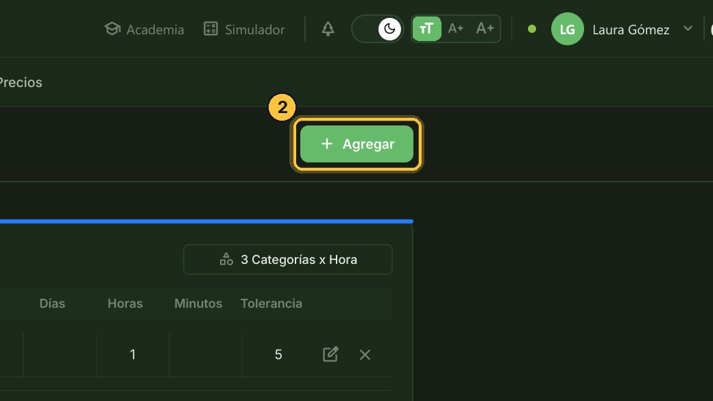 Haz clic en Agregar y elige Tipo Hora.