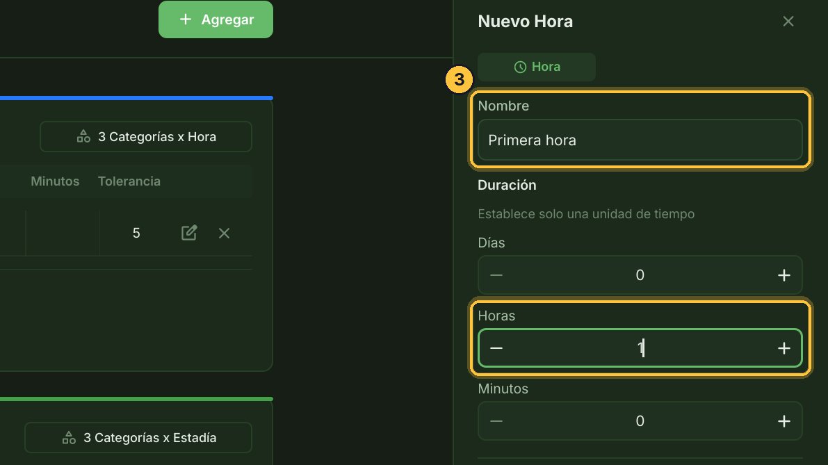 Escribe el nombre, Primera hora, y la duración: una hora, la misma que el período normal al que reemplaza.