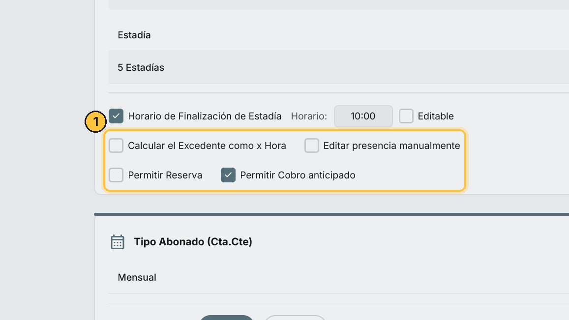 Editar presencia manualmente, Permitir Reserva y Permitir Cobro anticipado funcionan igual que en la tarifa por hora: cada una tiene su propio video.
