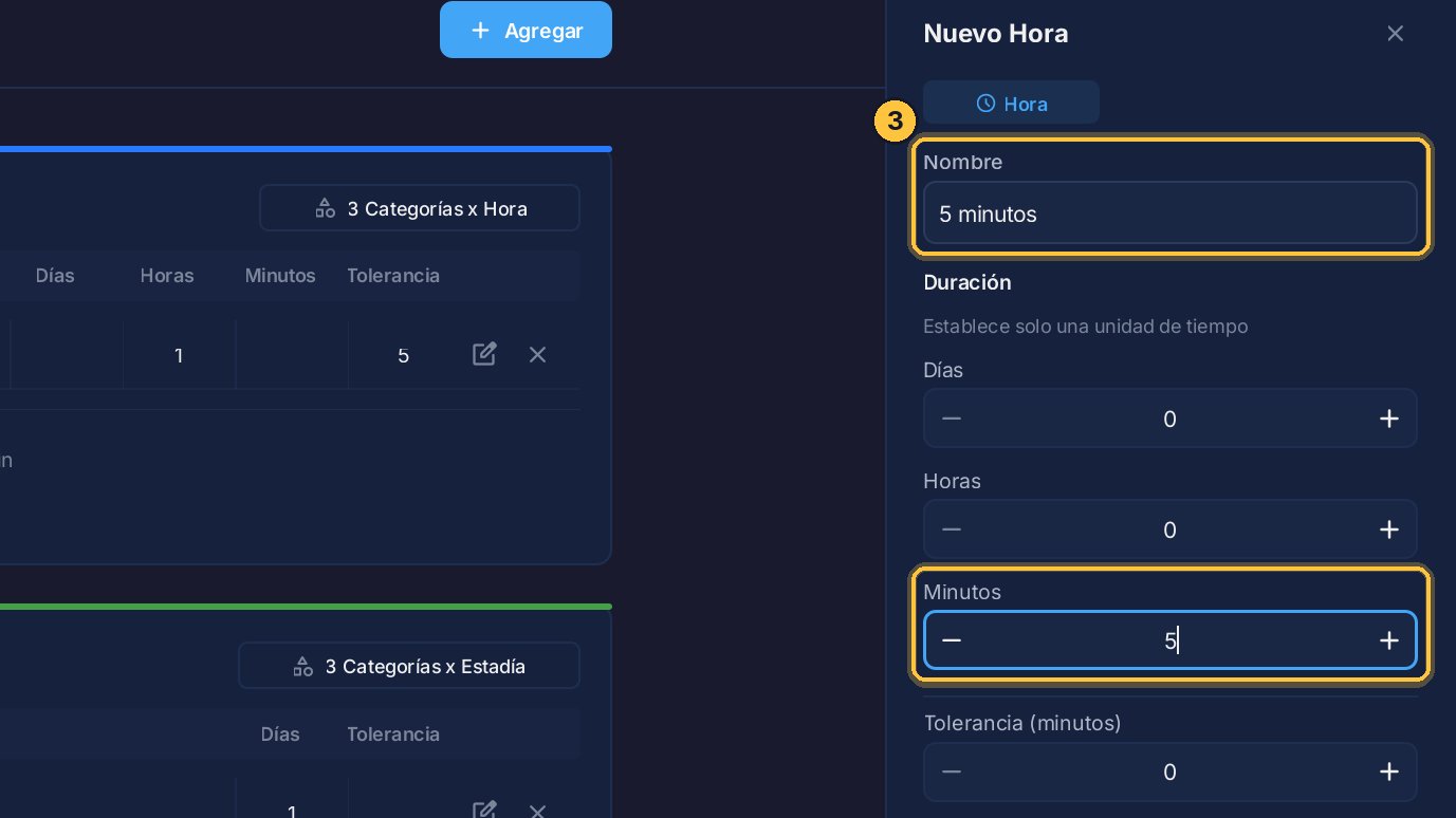 Escribe el nombre, que es el que se lee en el detalle del cobro, y la duración: cinco minutos.