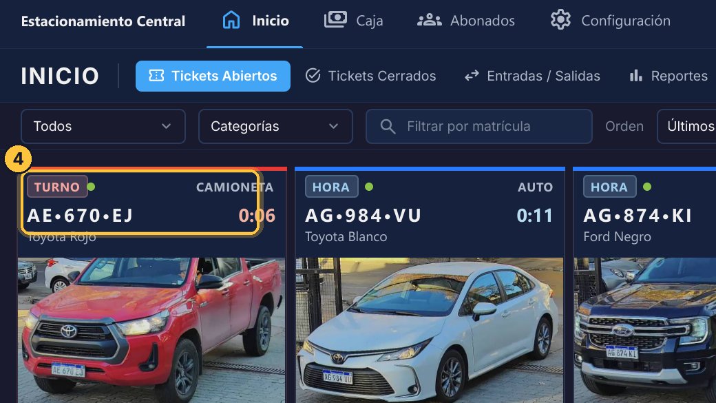 El ticket ya es por turno: al salir, el sistema cobra el turno que corresponda.
