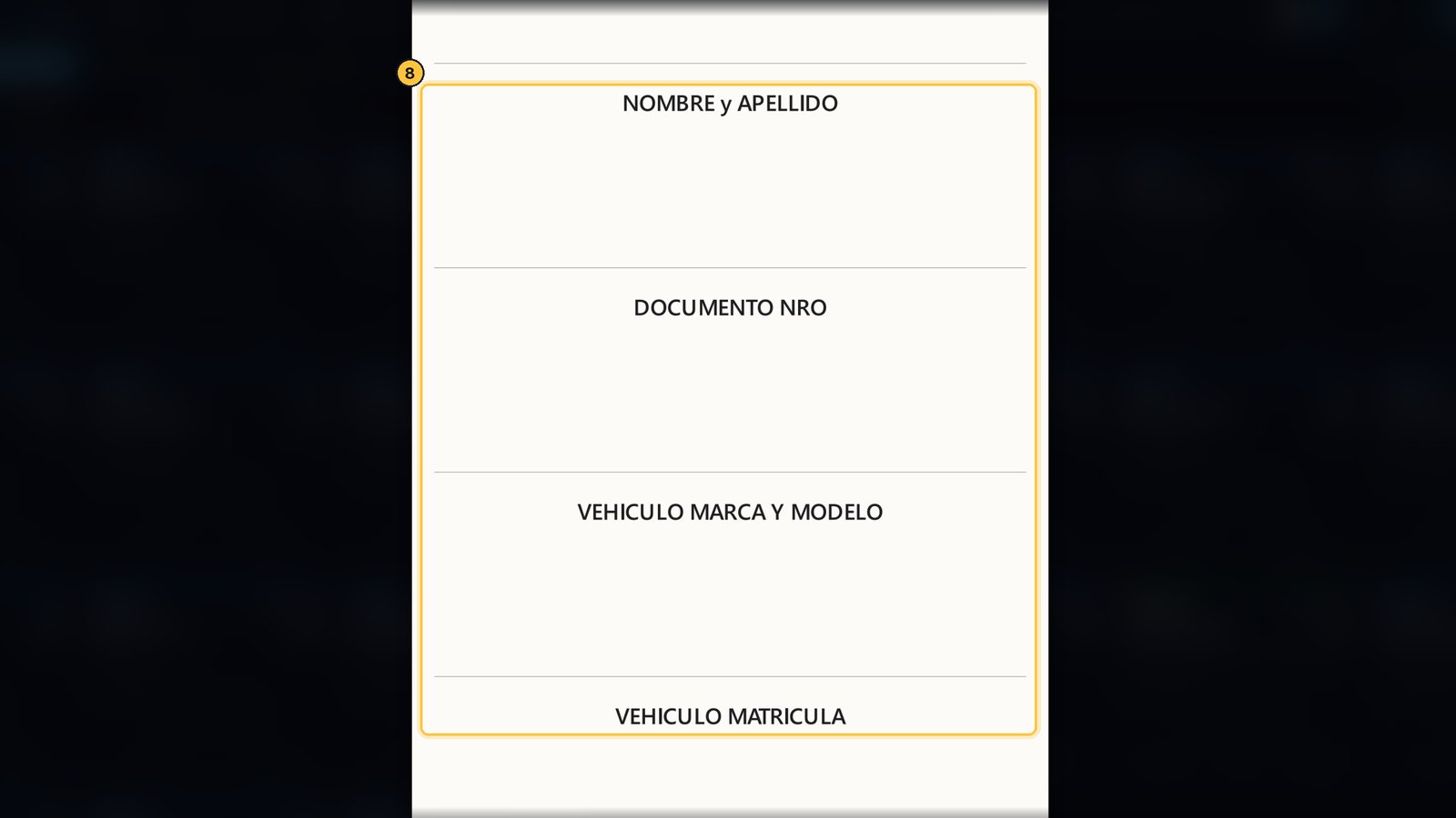 Abajo, el cliente escribe su nombre, su documento y los datos del veh ículo.