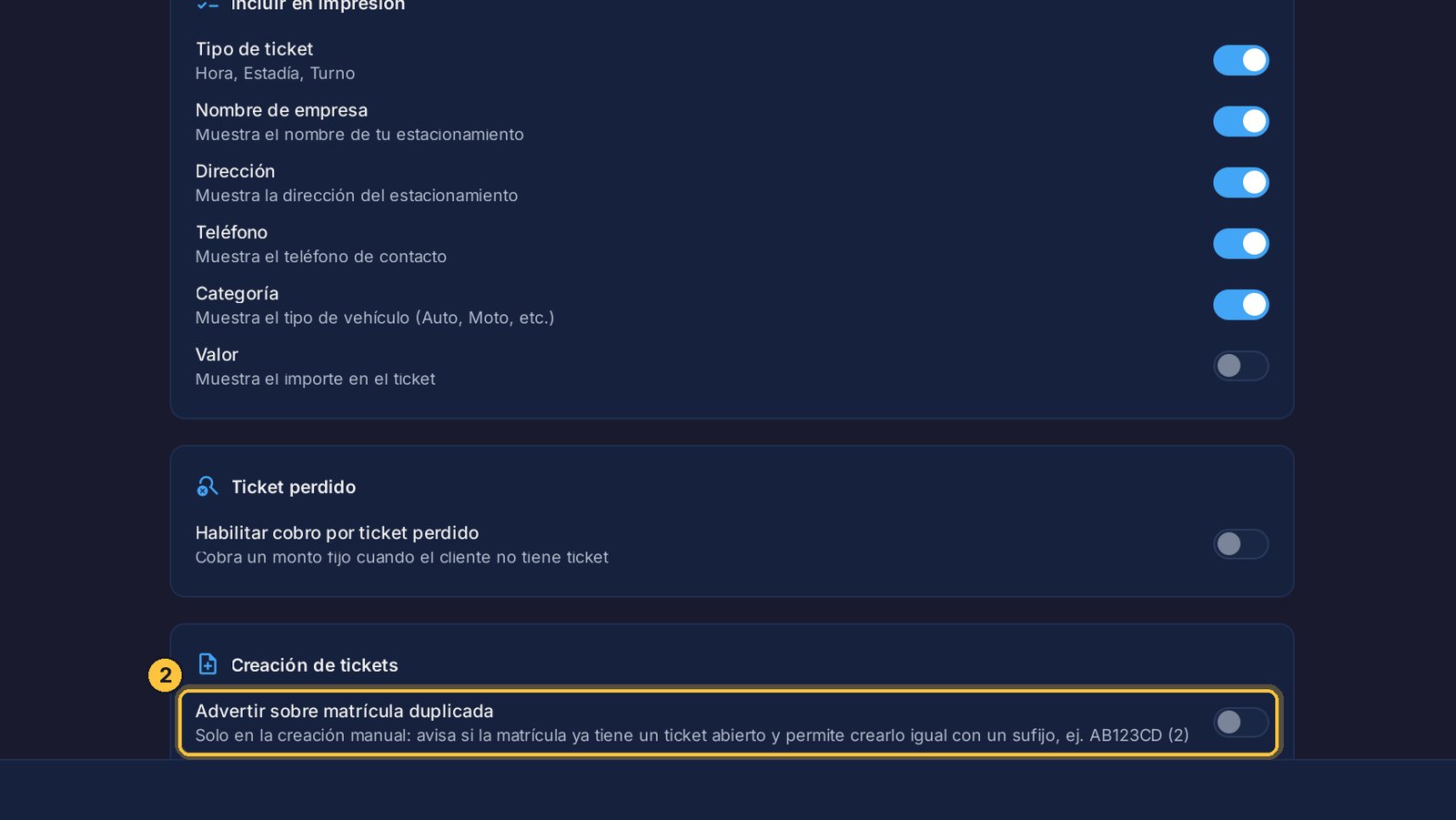 Con Advertir sobre matrícula duplicada, si alguien escribe una matrícula que ya está adentro, el sistema avisa.