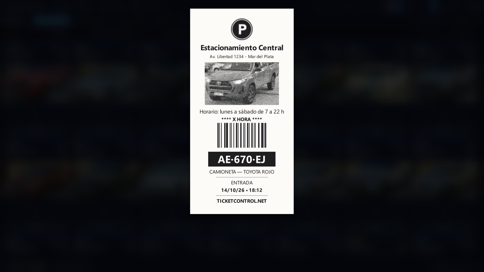 Así sale. Arriba, la P de Parking y los datos de tu estacionamiento.