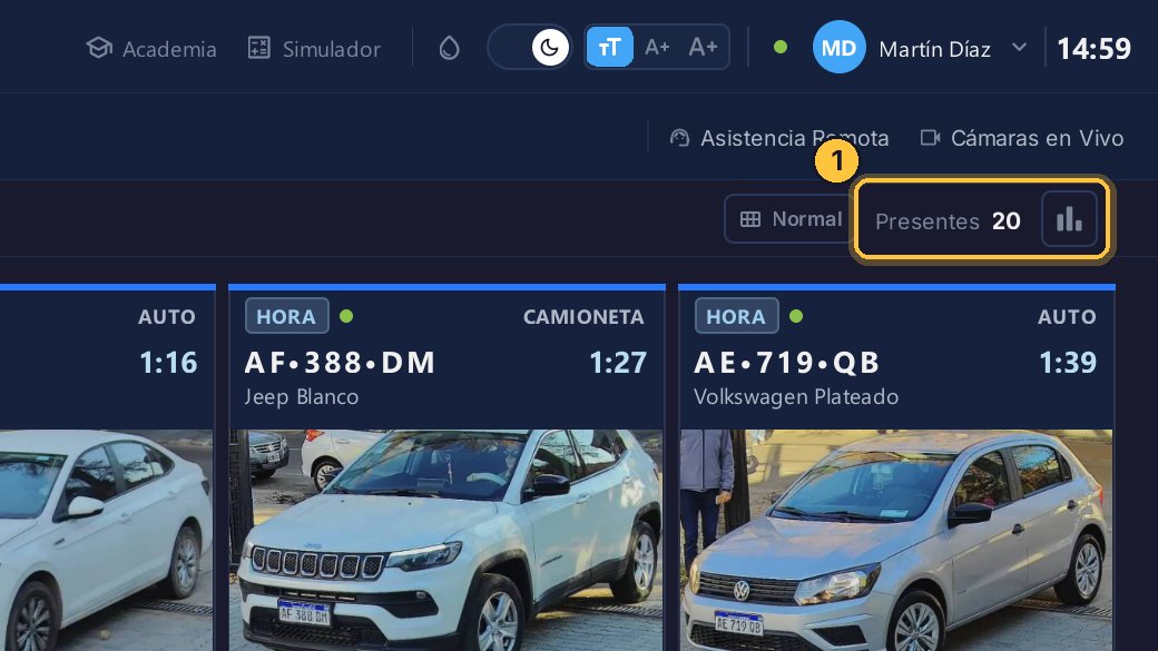 A la derecha ves cuántos vehículos hay presentes. Y al lado, el botón del gráfico abre las estadísticas.