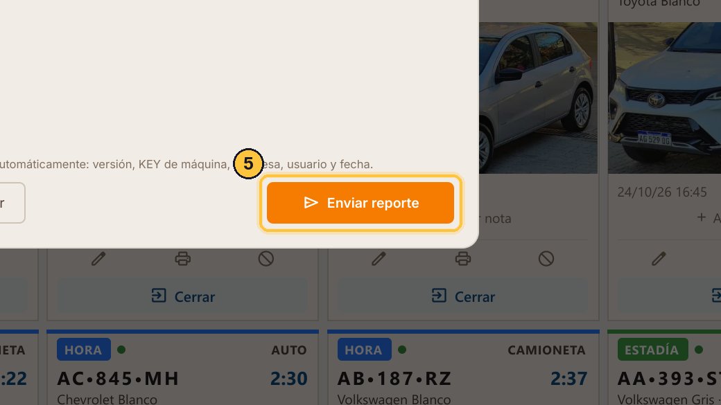 Haz clic en Enviar reporte, y llega directo al equipo de TicketControl. Cuanto más detalle, más rápido se resuelve.